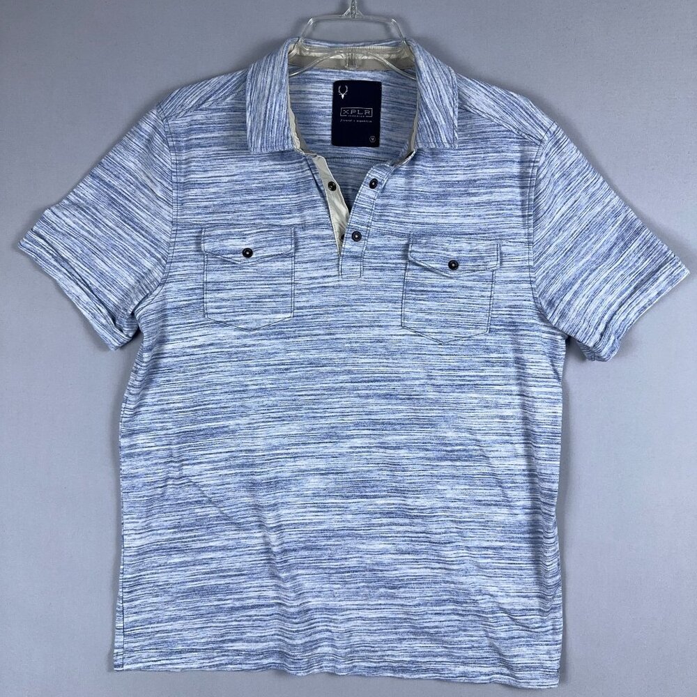 XPLR Polo Shirt Mens Size Medium Collared Short Sleeves Stretch Stripe Purple